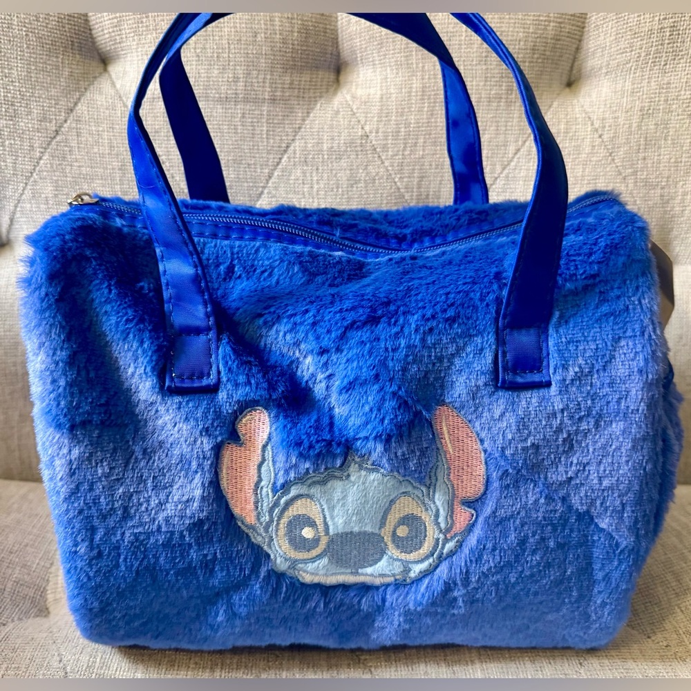 Stitch Plush Tote Bag with Shoulder Strap Blue
